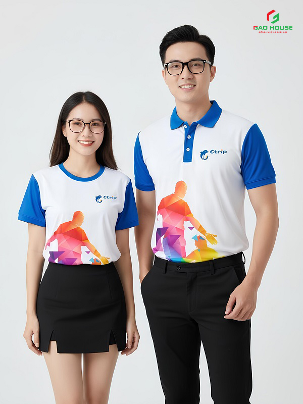 Áo Thun 3D Đồng Phục Màu Trắng Phối Tay Xanh