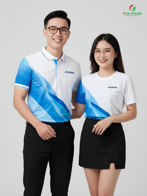 Áo Thun 3D Đồng Phục Màu Trắng Phối Xanh