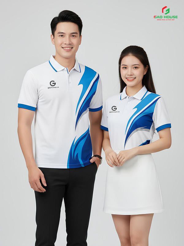 áo thun công ty 3d màu trắng xanh