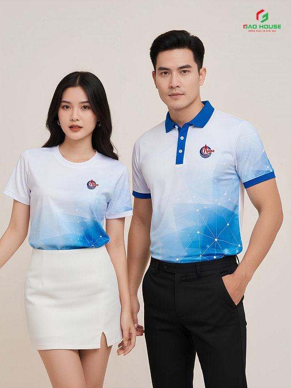 Áo Thun Đồng Phục 3D Màu Trắng Phối Xanh
