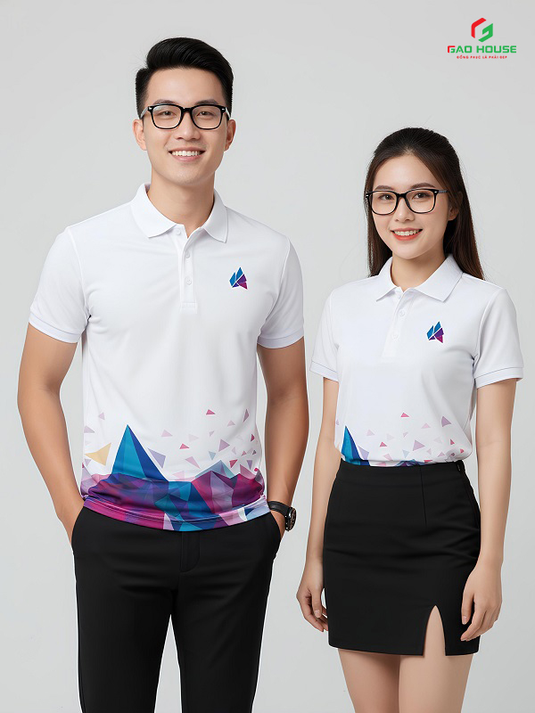 Đồng Phục 3D Cổ Bẻ Màu Trắng Phối Xanh