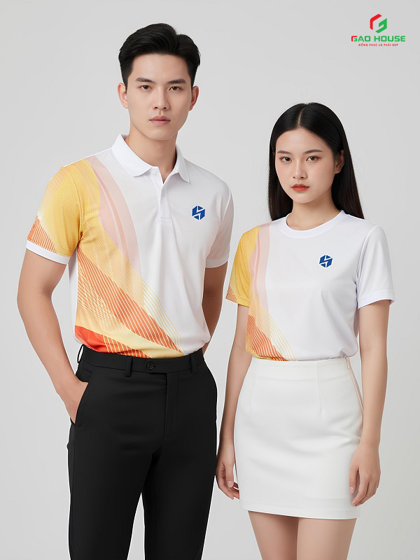 Đồng Phục 3D Cổ Bẻ Màu Trắng Phối Xanh Lá