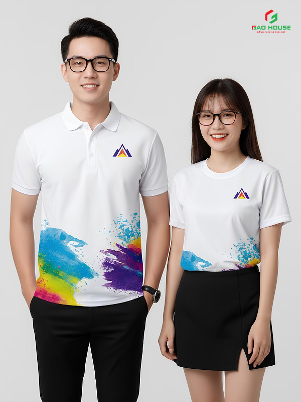 Đồng Phục Áo Phông 3D Màu Trắng Phối Họa Tiết