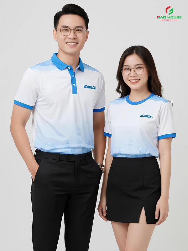 Đồng Phục Áo Thun 3D Màu Trắng Phối Vai Xanh