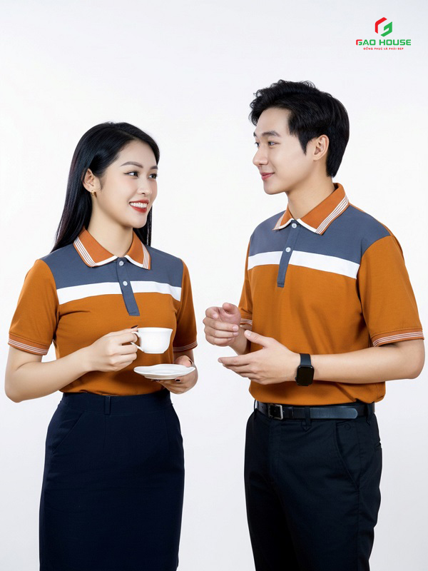 đồng phục polo công ty màu nâu phối xám