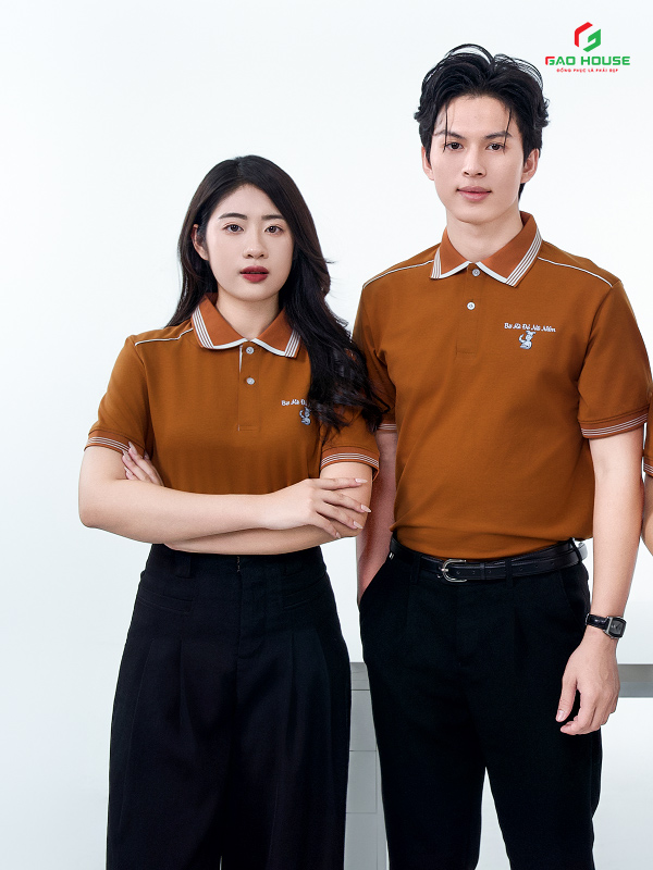 Đồng Phục Polo Màu Nâu Phối Cổ Line Trắng