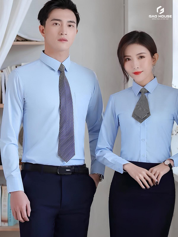 Áo Sơ Mi Đồng Phục Công Sở Màu Xanh Da Trời