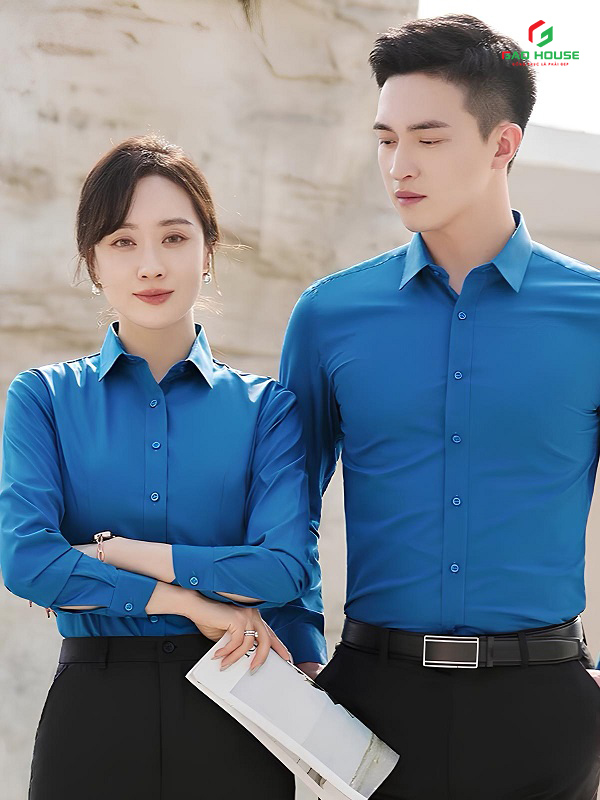 Áo Sơ Mi Công Sở Màu Xanh Dương
