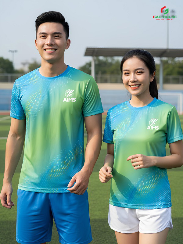 Áo Phông 3D Màu Xanh Dương Phối Xanh Lá