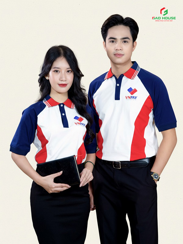 đồng phục vnpay màu trắng phối tay xanh