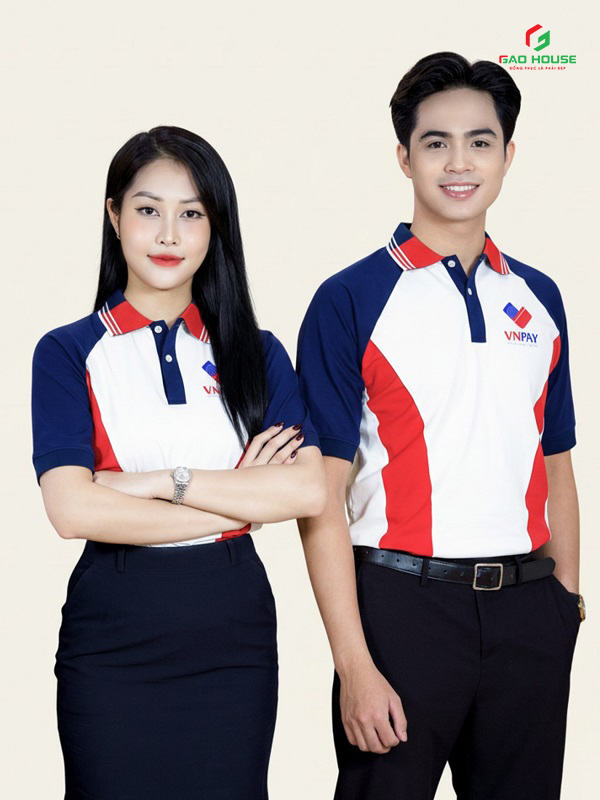 đồng phục vnpay màu trắng phối tay xanh