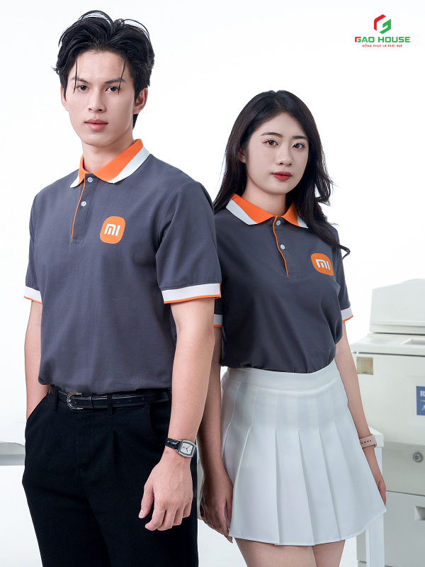 Đồng Phục Xiaomi Màu Xanh Phối Cổ Cam