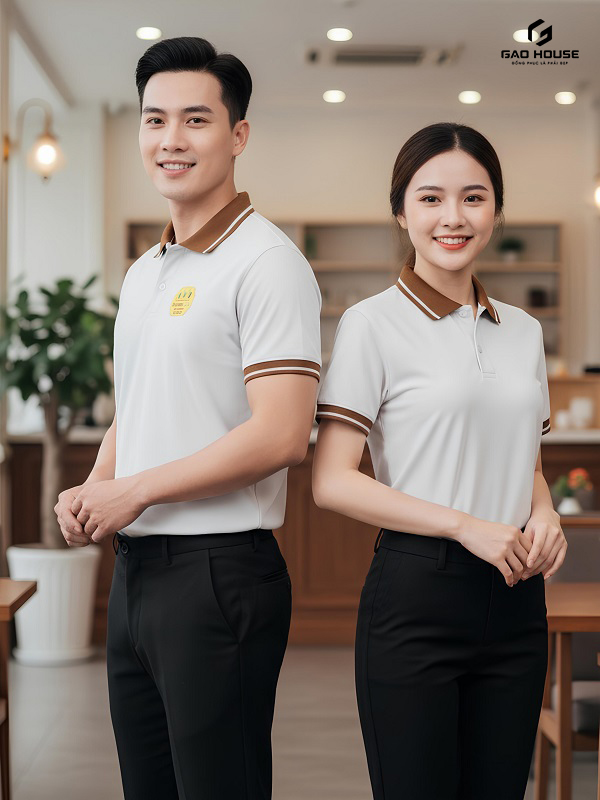 áo đồng phục nhà hàng màu trắng