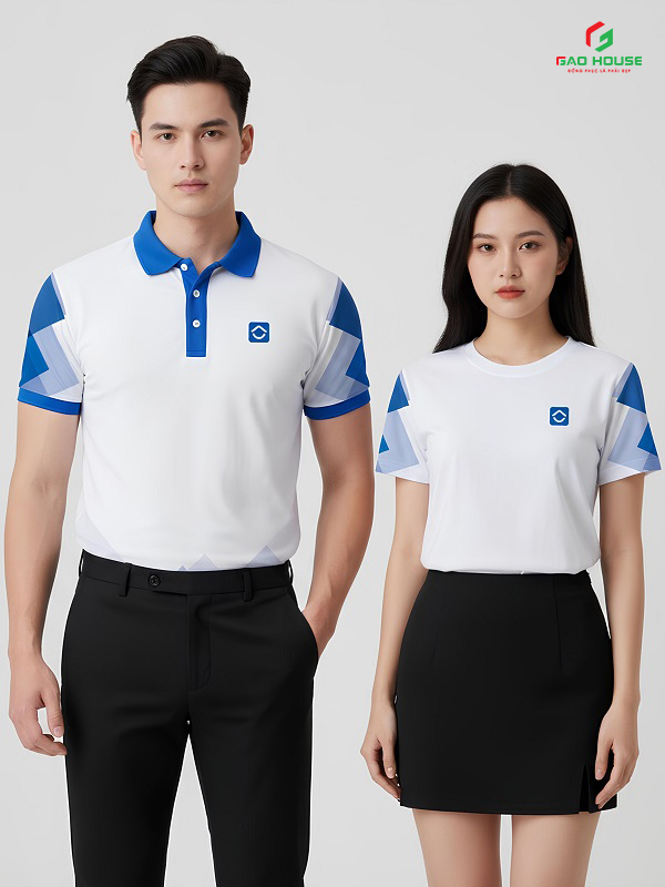 áo phông đồng phục 3d màu trắng phối xanh