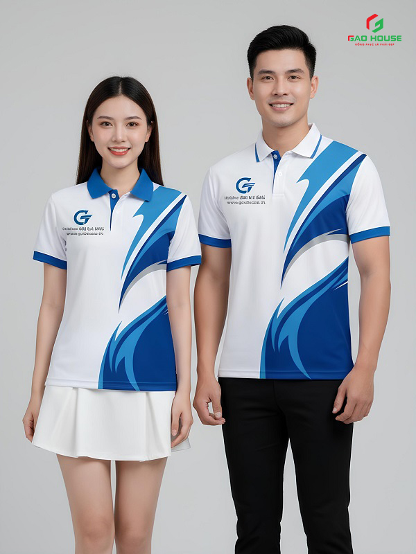 Áo thun công ty 3D màu trắng xanh
