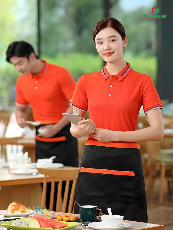 Đồng Phục Nhà Hàng Màu Đỏ Phối Cổ