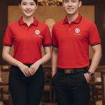 Đồng Phục Nhà Hàng Màu Đỏ Phối Cổ Line Đen