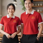 Đồng Phục Nhà Hàng Màu Đỏ Phối Cổ Trắng