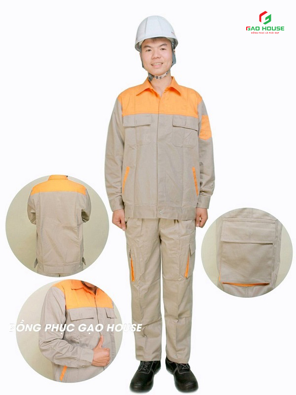 Áo Đồng Phục Bảo Hộ Màu Be Phối Cam