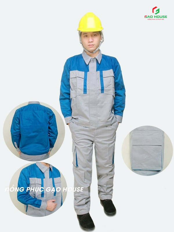 Áo Quần Bảo Hộ Lao Động Màu Xám Phối Xanh Dương