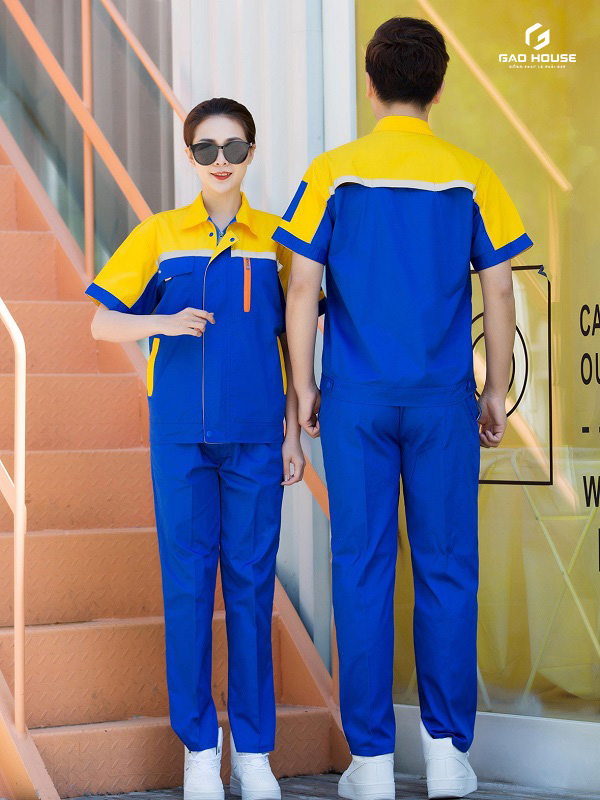 Áo Bảo Hộ Lao Động Màu Xanh Dương Phối Vàng