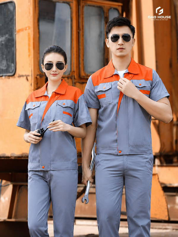 Áo Đồng Phục Bảo Hộ Lao Động Màu Xám Phối Cam