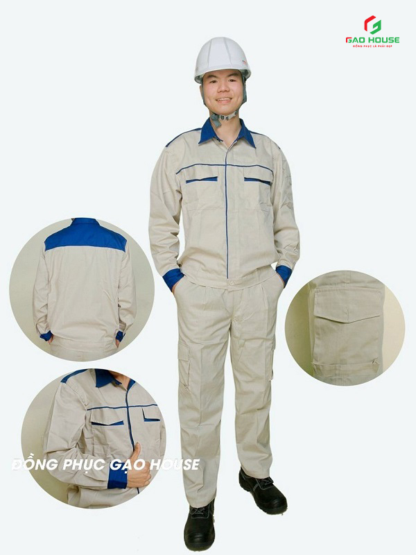 Áo Quần Bảo Hộ Màu Be Phối Xanh Dương
