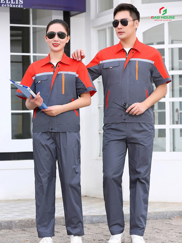 Quần Áo Bảo Hộ Màu Xám Chì Phối Đỏ