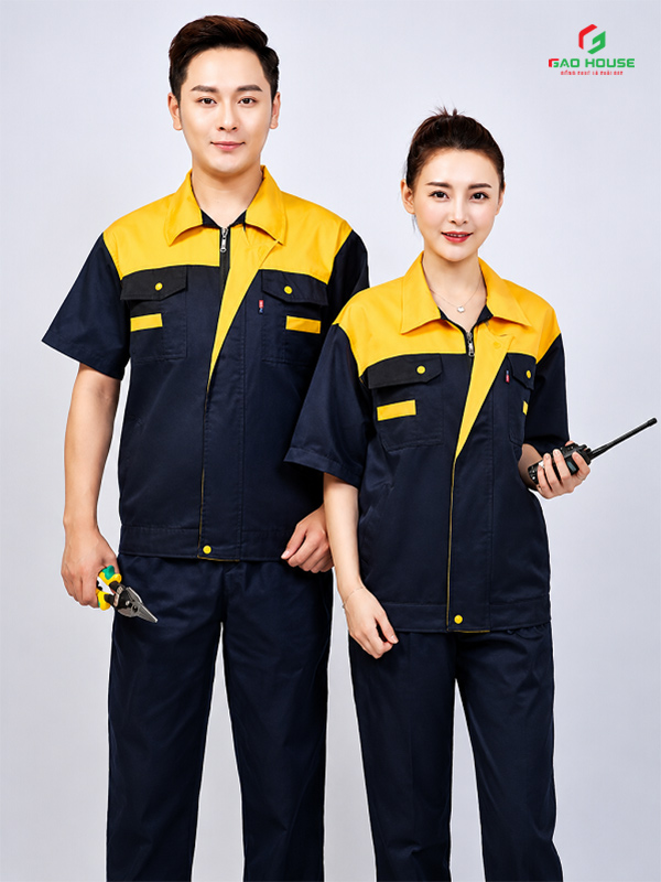 đồng phục bảo hộ lao động màu xanh than phối vàng