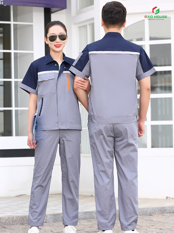Áo Đồng Phục Bảo Hộ Màu Xám Phối Xanh Than