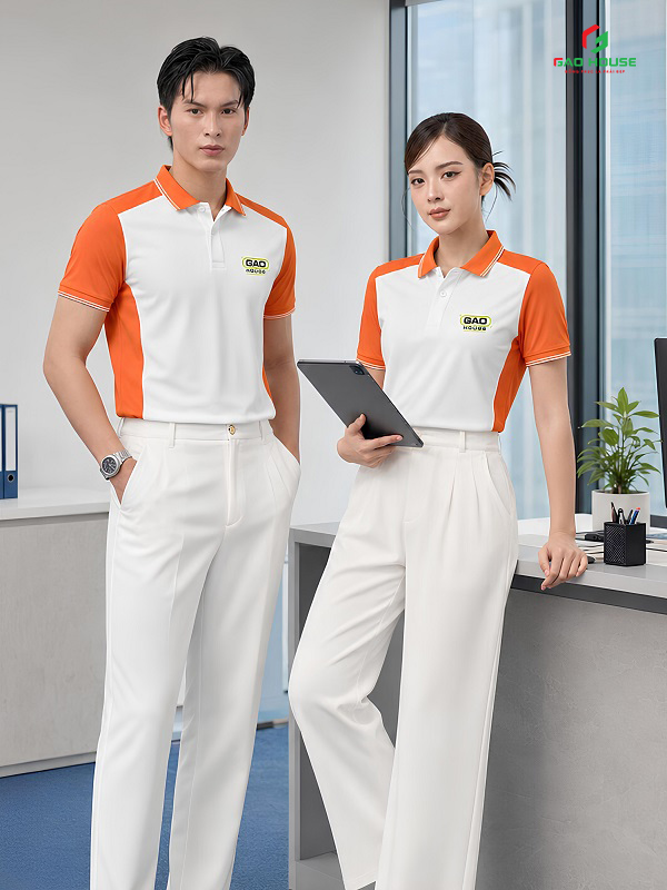 Áo Đồng Phục Màu Trắng Cam