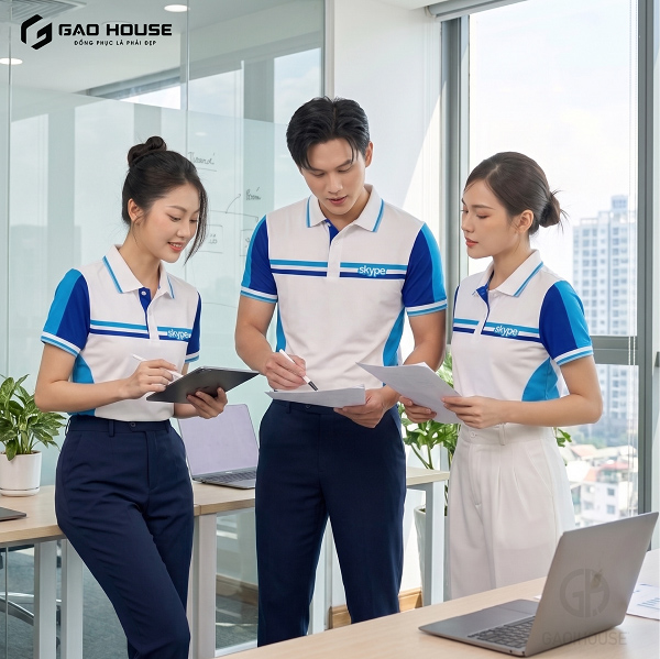 Áo Đồng Phục Skype Màu Trắng Xanh