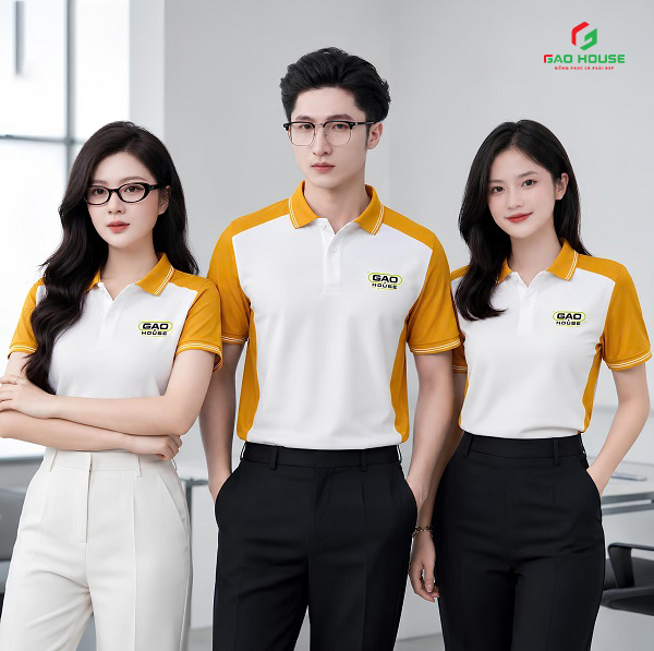 áo phông đồng phục màu trắng vàng 