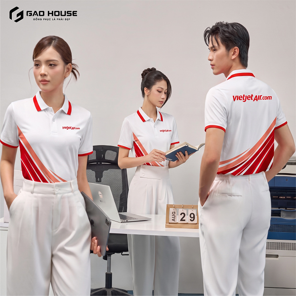 Áo Phông Đồng Phục Vietjet Màu Trắng Đỏ