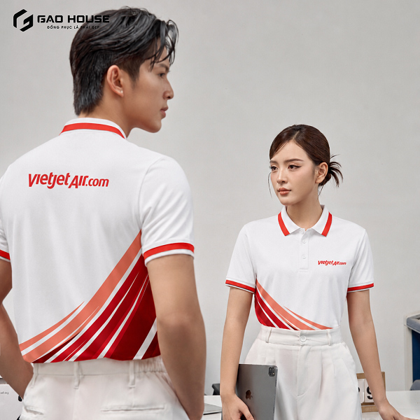 Áo Phông Đồng Phục Vietjet Màu Trắng Đỏ