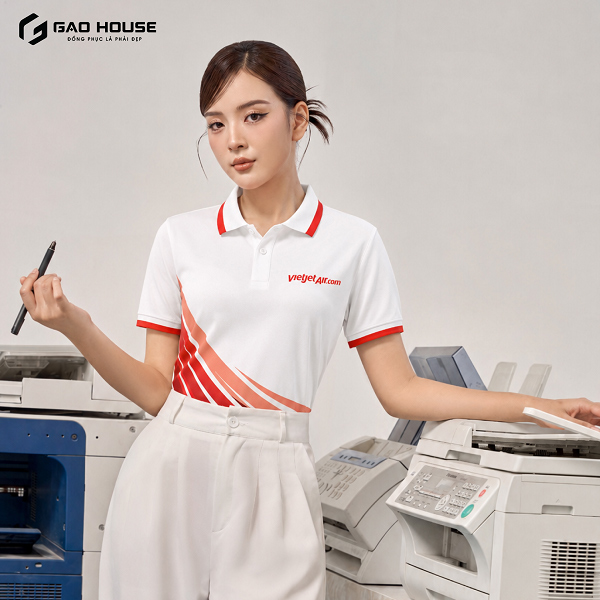 Áo Phông Đồng Phục Vietjet Màu Trắng Đỏ