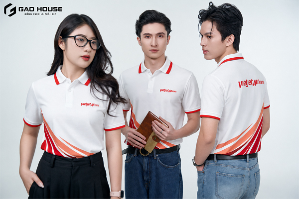 Áo Phông Đồng Phục Vietjet Màu Trắng Đỏ